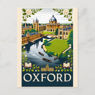 Postal Festiva Arte de cartel de viaje retro de Oxford Inglaterra