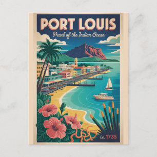 Postal Festiva Arte de cartel de viaje retro de Port Louis Mauric