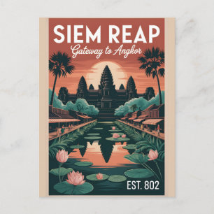 Postal Festiva Arte de cartel de viaje retro de Siem Reap Camboya