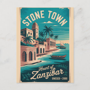 Postal Festiva Arte de cartel de viaje retro de Stone Town Zanzíb