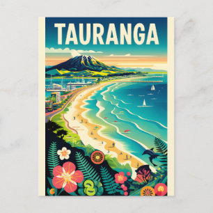Postal Festiva Arte de cartel de viaje retro de Tauranga Nueva Ze