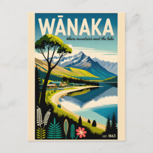Postal Festiva Arte de cartel de viaje retro de Wānaka Nueva Zela