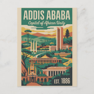Postal Festiva Arte de cartel retro de viaje a Addis Abeba Etiopí