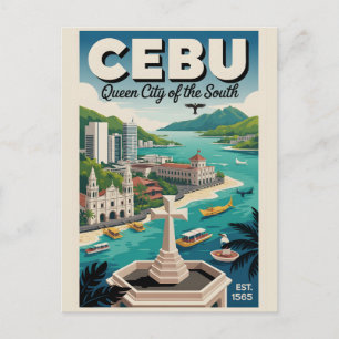Postal Festiva Arte de cartel retro de viaje a Cebú Filipinas