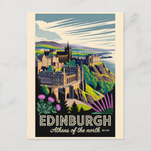 Postal Festiva Arte de cartel retro de viaje a Edimburgo Escocia