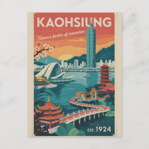 Postal Festiva Arte de cartel retro de viaje a Kaohsiung Taiwán