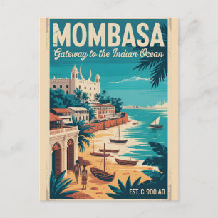 Postal Festiva Arte de cartel retro de viaje a Mombasa Kenia
