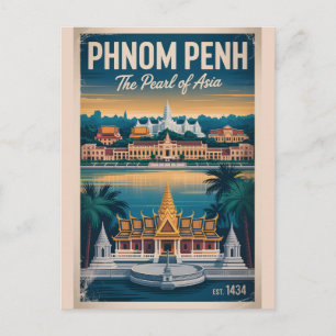Postal Festiva Arte de cartel retro de viaje a Phnom Penh Camboya