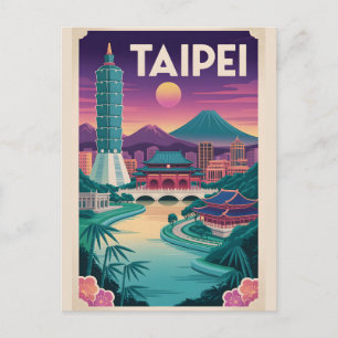 Postal Festiva Arte de cartel retro de viaje a Taipei Taiwán