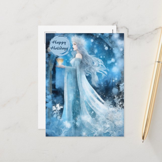 Postal Festiva Arte de fantasía de reina de nieve - Diosa mística (Anverso/Reverso In Situ)
