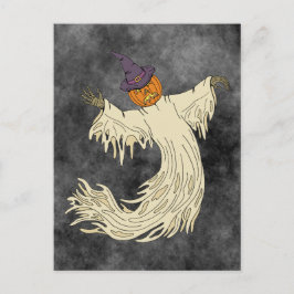 Postal Festiva Arte de Halloween del Fantasma con Cabeza de Calab