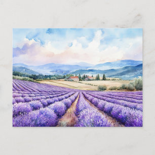 Postal Festiva Arte de hermosos campos de lavanda