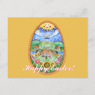 Postal Festiva Arte de la acuarela de Pysanka - Pascua feliz