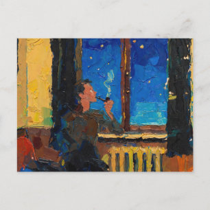Postal Festiva Arte de la pipa: Noche de campo (pintura al óleo n