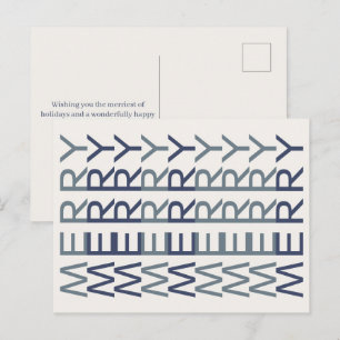 Postal Festiva Arte de línea arquitectónica Cobalt Xmas Merry
