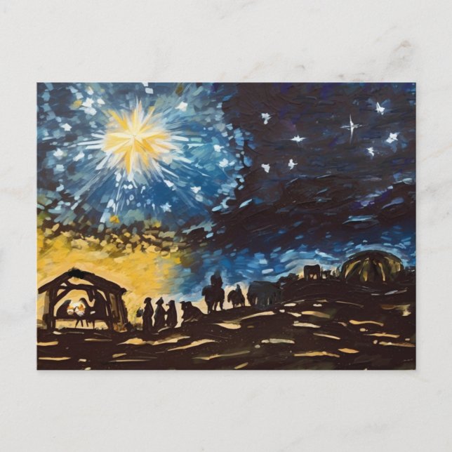 Postal Festiva Arte de natividad dibujado a mano (Anverso)