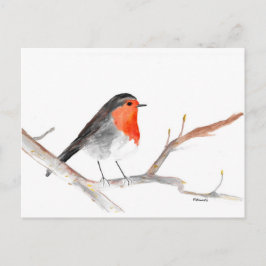Postal Festiva Arte de Navidades de la pintura de acuarela Robin