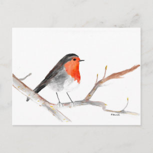 Postal Festiva Arte de Navidades de la pintura de acuarela Robin
