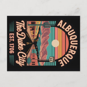 Postal Festiva Arte de paisaje urbano retro de Albuquerque, Nuevo