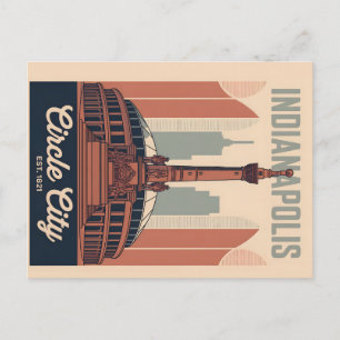 Postal Festiva Arte de paisaje urbano retro de Indianapolis India