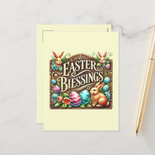 Postal Festiva Arte de palabras de Bendición de Pascua