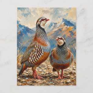 Postal Festiva Arte de pareja de perdiz chucar 
