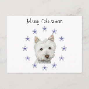 Postal Festiva Arte de perros callejeros y Navidades con copos de