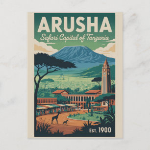 Postal Festiva Arte de póster de viaje retro de Arusha Tanzania