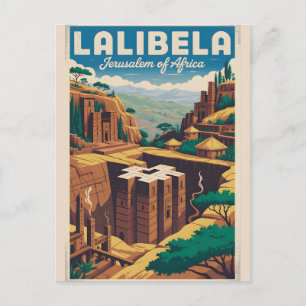 Postal Festiva Arte de póster de viaje retro de Lalibela Etiopía