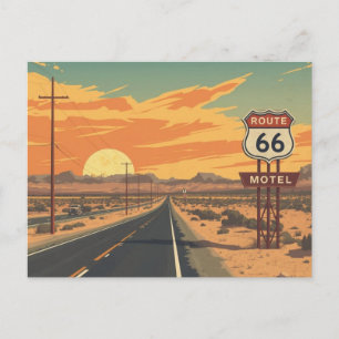 Postal Festiva Arte de viaje de la carretera vintage del atardece