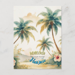 Postal Festiva Arte de Viaje de Palmeras de Paisaje Hawái de Esti