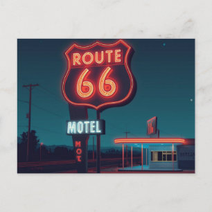 Postal Festiva Arte de viaje nocturno del Motel Neon Ruta 66