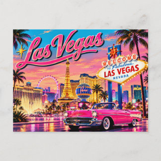 Postal Festiva Arte de viaje vintage de Las Vegas Nevada 