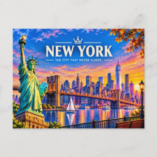 Postal Festiva Arte de viaje vintage de Nueva York -y silueta al 