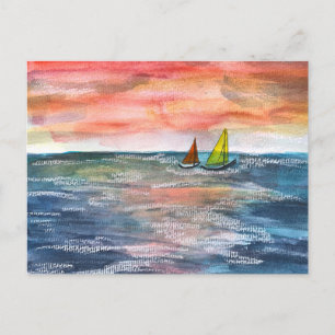 Postal Festiva Arte en acuarela de vela al atardecer vibrante