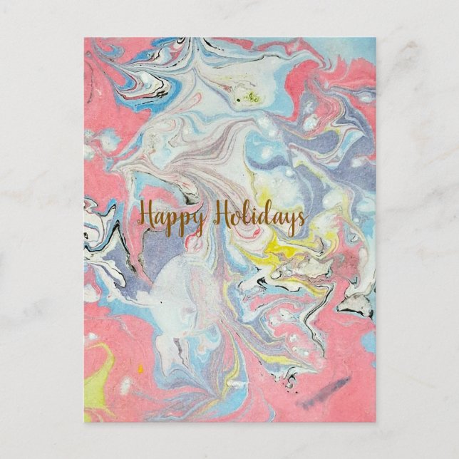 Postal Festiva Arte en Pastel Abstracto Ebru (Anverso)