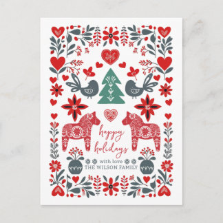 Postal Festiva Arte folclórico nórdico escandinavo Navidades de f