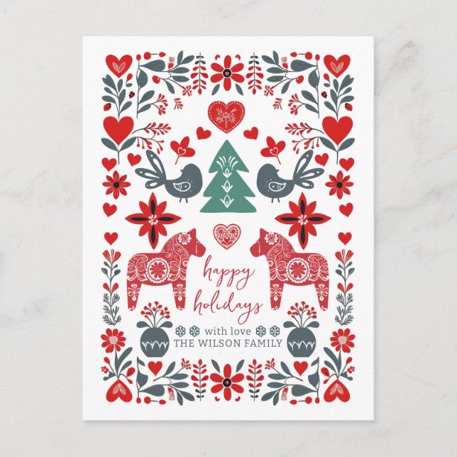 Postal Festiva Arte folclórico nórdico escandinavo Navidades de f (Anverso)