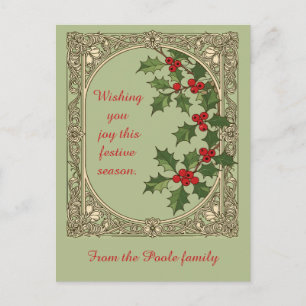 Postal Festiva Arte Holly-Berry Art-Nouveau Bosque Invernal