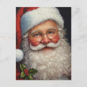 Postal Festiva Arte Navideño Detallado Clásico Vintage de Santa C