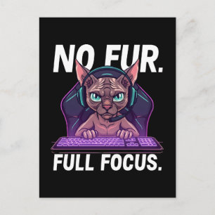 Postal Festiva Arte Neon de Gato Gamer Sphynx de Total Concentrac