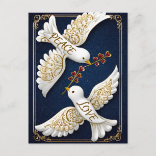 Postal Festiva Arte Ornado de Paloma de Paz y Amor