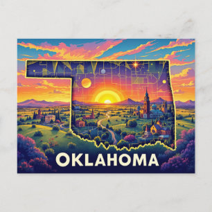 Postal Festiva Arte paisajístico vibrante de Oklahoma   Estado co