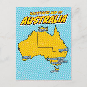 Postal Festiva Arte pop Australia ilustrada