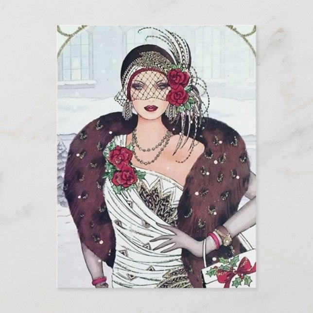 Postal Festiva arte retro vintage deco lady Fiesta (Anverso)