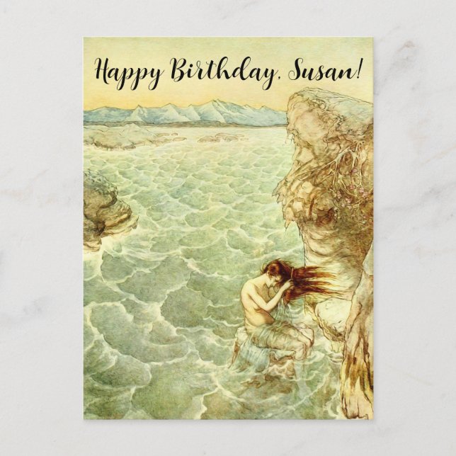 Postal Festiva Arthur Rackham Ilustracion Nymph sobre una roca (Anverso)
