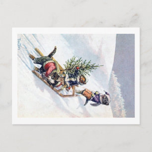 Postal Festiva Arthur Thiele - Los gatos traen a casa un árbol de