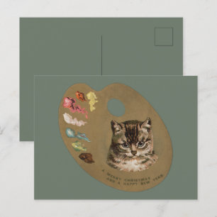 Postal Festiva Artista de gatos de Navidades de Cottagecore de Vi