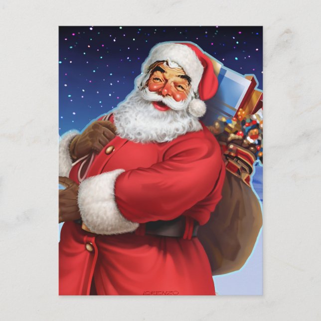 Postal Festiva Ascendente cercano de "Santa clásico" (Anverso)