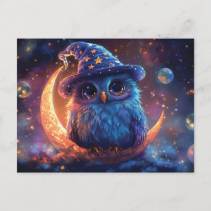 Postal Festiva Asistente de búho en la luna: arte de fantasía mág